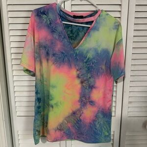 SHEIN Yellow and Pink Graphic Relaxed Tee